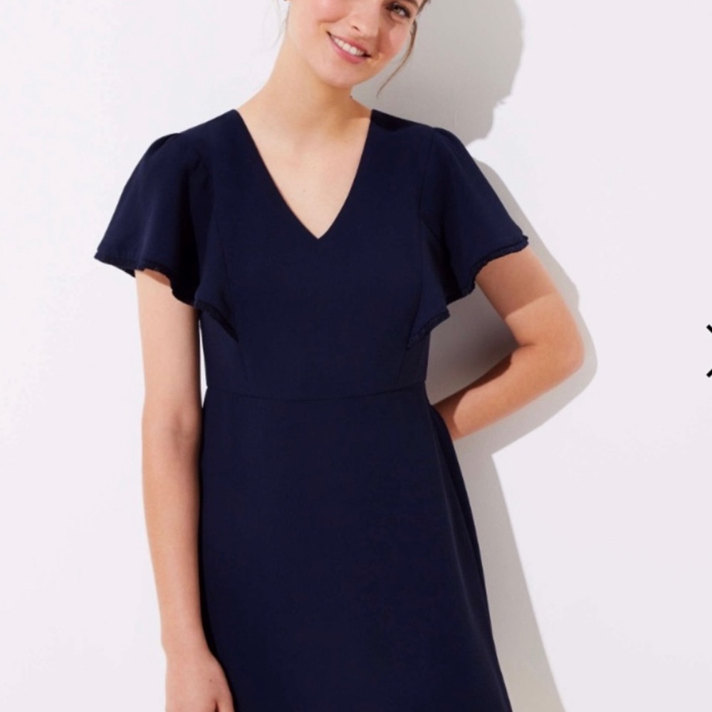 Loft navy flutter sleeve dress - Picture 1 of 6